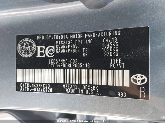 Aukcja sprzedaży 2020 Toyota Corolla Se/xse, vin: 5YFB4RBE8LP005113, numer aukcji: 12656161