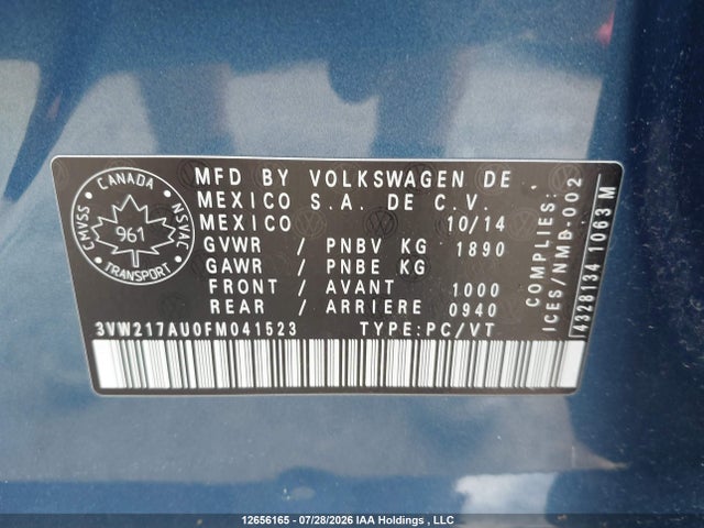 3VW217AU0FM041523 Volkswagen Golf 1.8 Tsi Comfortline/1.8 Tsi Highline/1.8 Tsi Trendline