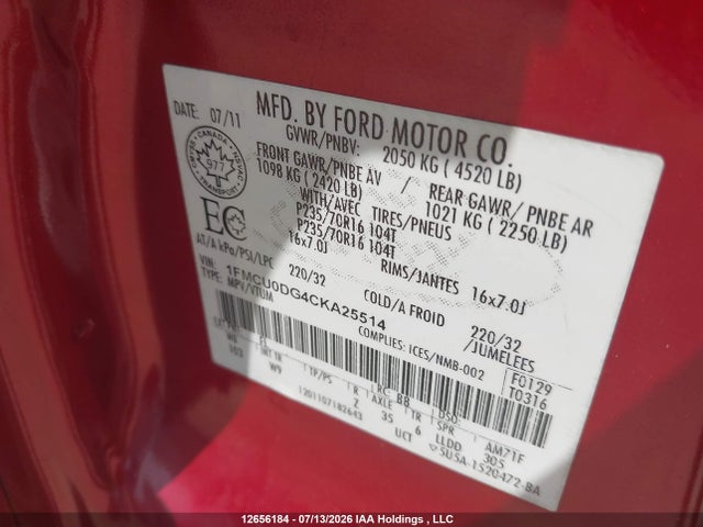 Продажа на аукционе авто 2012 Ford Escape Xlt, vin: 1FMCU0DG4CKA25514, номер лота: 12656184
