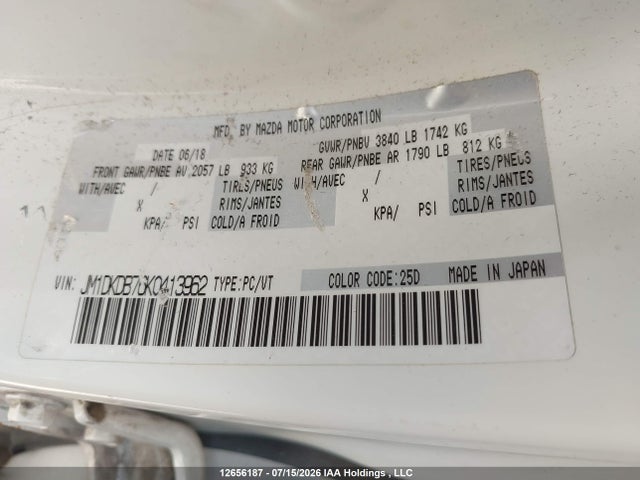 12656187 :رقم المزاد ، JM1DKDB76K0413962 vin ، 2019 Mazda Cx-3 Sport مزاد بيع