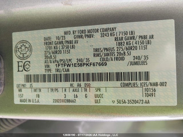 Продажа на аукционе авто 2023 Ford F150 Supercrew, vin: 1FTFW1E58PKF67669, номер лота: 12656190