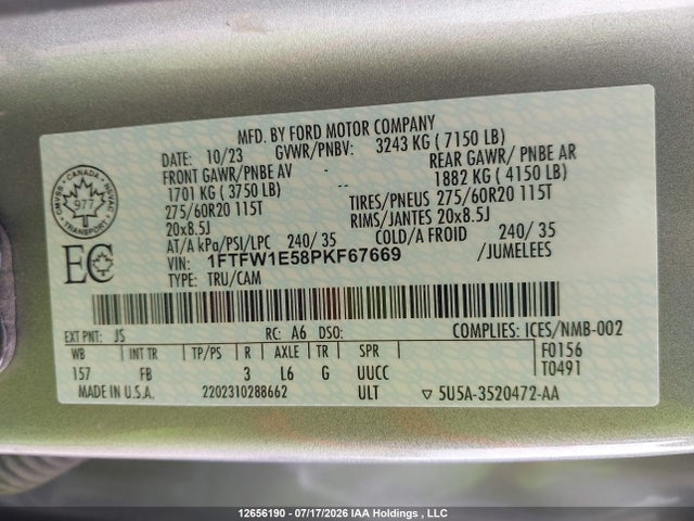 Продажа на аукционе авто 2023 Ford F150 Supercrew, vin: 1FTFW1E58PKF67669, номер лота: 12656190