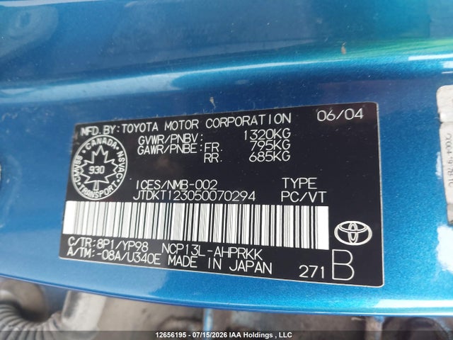 Продаж на аукціоні авто 2005 Toyota Echo, vin: JTDKT123050070294, номер лоту: 12656195