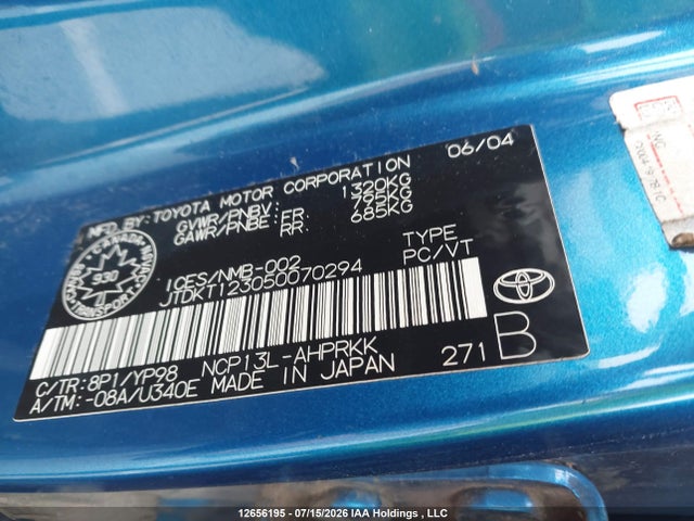 Продаж на аукціоні авто 2005 Toyota Echo, vin: JTDKT123050070294, номер лоту: 12656195