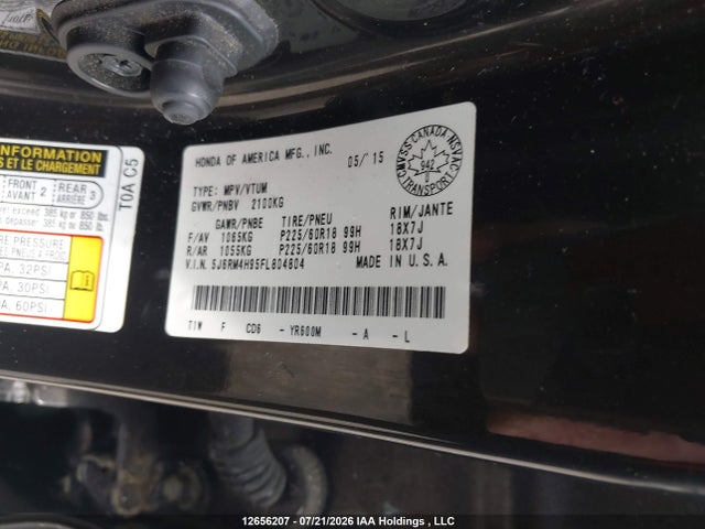 Honda Cr-v Touring 2015 5J6RM4H95FL804804 Image 9