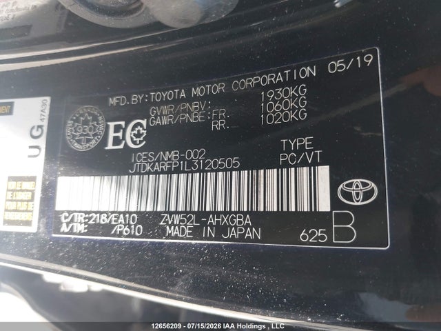 Продажа на аукционе авто 2020 Toyota Prius Prime Le/xle/limited, vin: JTDKARFP1L3120505, номер лота: 12656209