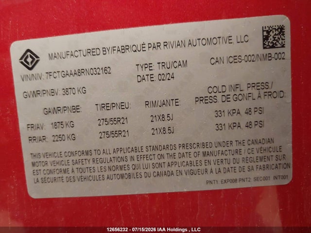 Rivian R1t Adventure Quad Motor Large Pack 2024 7FCTGAAA8RN032162 Image 9