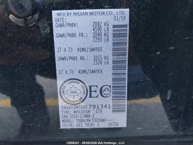 Aukcja sprzedaży 2019 Nissan Rogue, vin: 5N1AT2MTXKC791341, numer aukcji: 12656241