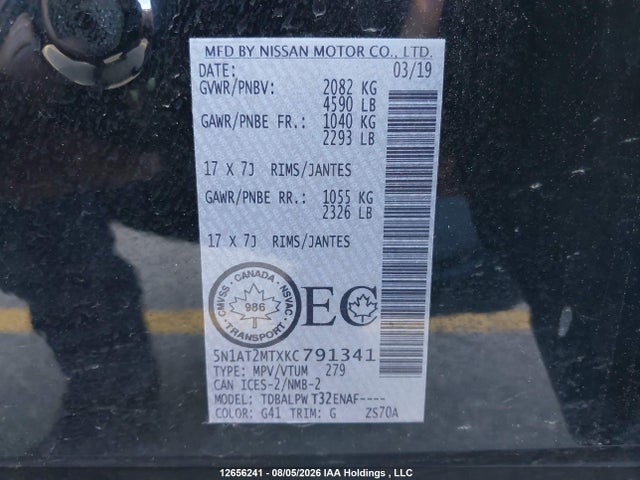 Aukcja sprzedaży 2019 Nissan Rogue, vin: 5N1AT2MTXKC791341, numer aukcji: 12656241