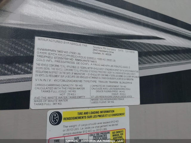 Keystone Bullet Premier 2019 4YDT26U25KD435160 Image 9