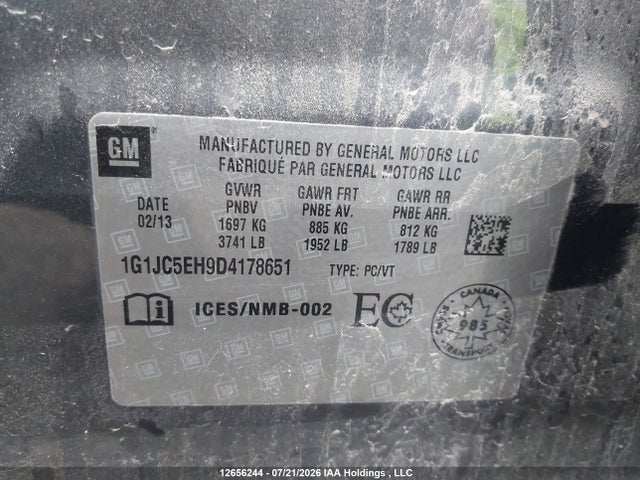 Aukcja sprzedaży 2013 Chevrolet Sonic, vin: 1G1JC5EH9D4178651, numer aukcji: 12656244