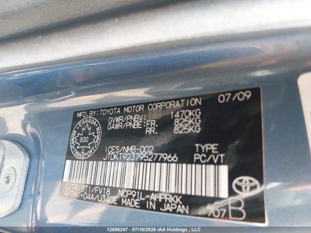 12656247 :رقم المزاد ، JTDKT923795277966 vin ، 2009 Toyota Yaris مزاد بيع