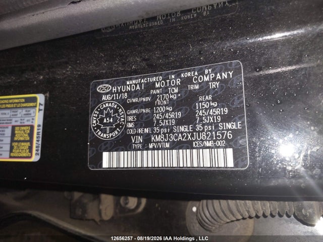 2018 Hyundai Tucson Noir 1.6t მანქანა იყიდება აუქციონზე, vin: KM8J3CA2XJU821576, აუქციონის ნომერი: 12656257