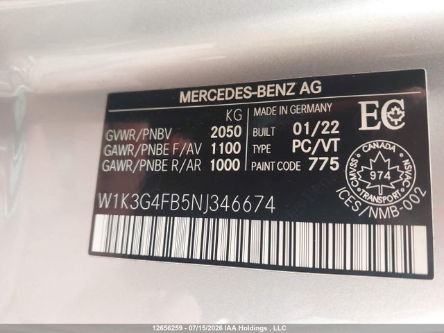 W1K3G4FB5NJ346674 Mercedes-Benz A 220 4matic