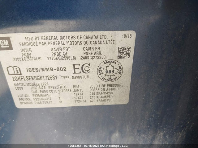 Aukcja sprzedaży 2016 Gmc Terrain, vin: 2GKFLSEK8G6172581, numer aukcji: 12656261