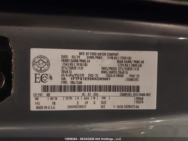 Ford F150 Super Cab 2019 1FTFX1E55KKD85661 Image 9