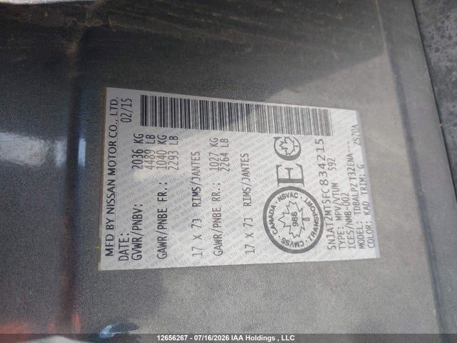 Nissan ROGUE S/SV 2015 5N1AT2MT5FC834215 Image 9