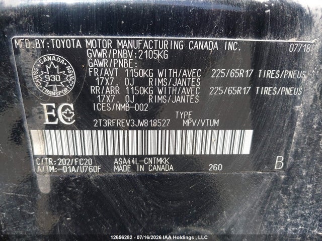 2T3RFREV3JW818527 Toyota Rav4 Adventure/xle