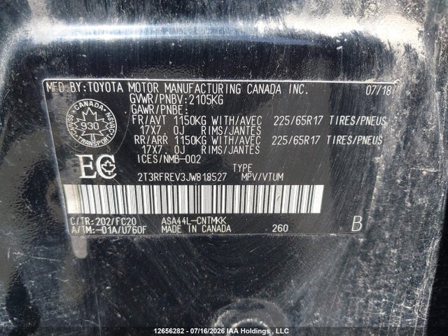 2T3RFREV3JW818527 Toyota Rav4 Adventure/xle