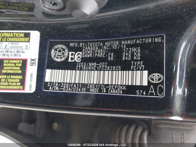 Aukcja sprzedaży 2015 Toyota Corolla L/le/le Pls/prm/s/s Pls, vin: 2T1BURHE1FC282925, numer aukcji: 12656298