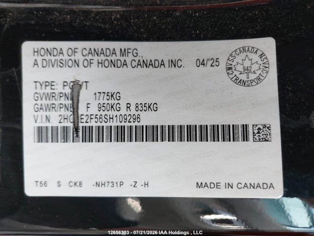 2HGFE2F56SH109296 Honda Civic Sport