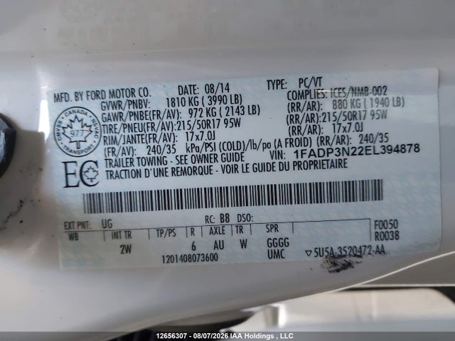 Aukcja sprzedaży 2014 Ford Focus Titanium, vin: 1FADP3N22EL394878, numer aukcji: 12656307