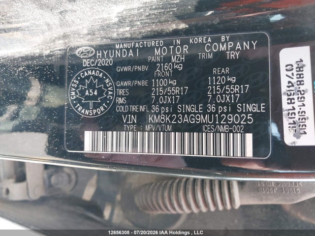 12656308 :رقم المزاد ، KM8K23AG9MU129025 vin ، 2021 Hyundai Kona Electric Preferred مزاد بيع