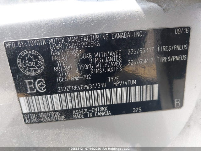 2T3ZFREV6HW317318 Toyota RAV4 LE