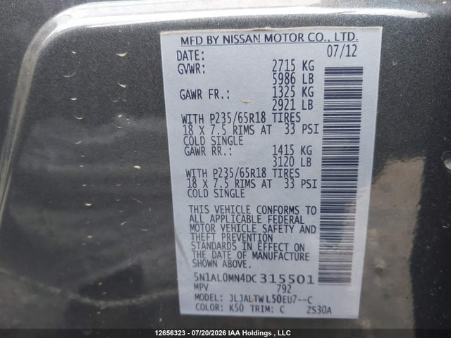 Aukcja sprzedaży 2013 Infiniti Jx35, vin: 5N1AL0MN4DC315501, numer aukcji: 12656323