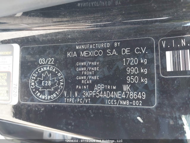 2022 Kia Forte Ex/ex Premium/gt-line მანქანა იყიდება აუქციონზე, vin: 3KPF54AD4NE478649, აუქციონის ნომერი: 12656332