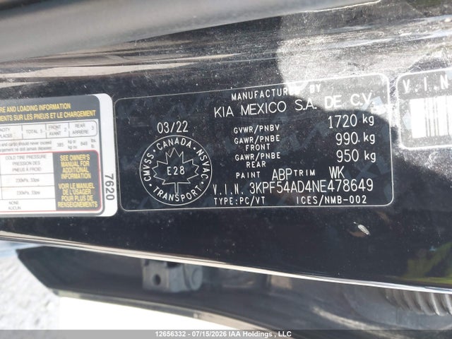2022 Kia Forte Ex/ex Premium/gt-line მანქანა იყიდება აუქციონზე, vin: 3KPF54AD4NE478649, აუქციონის ნომერი: 12656332