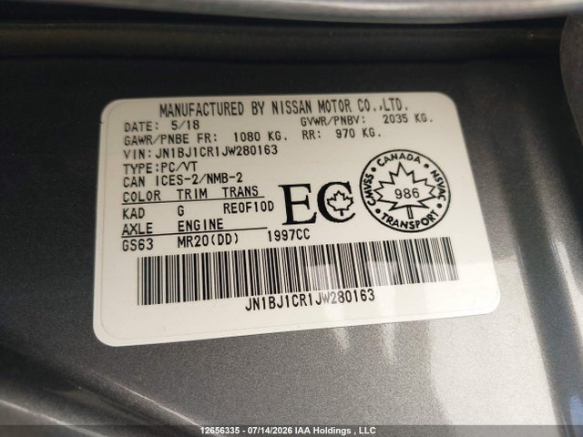 JN1BJ1CR1JW280163 Nissan Rogue Sport S/sv/sl