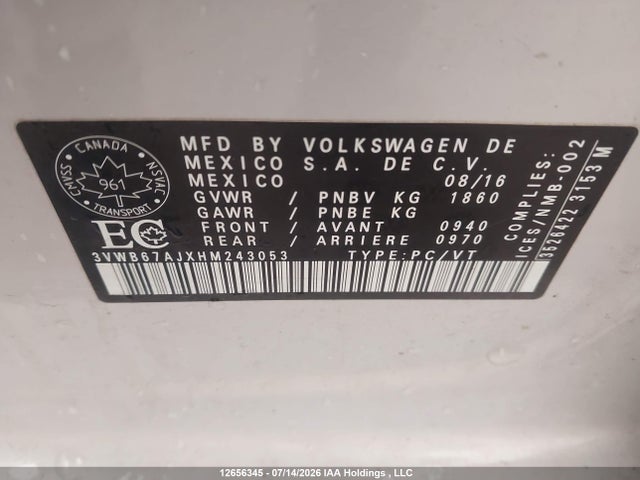3VWB67AJXHM243053 Volkswagen Jetta Wolfsburg Edition