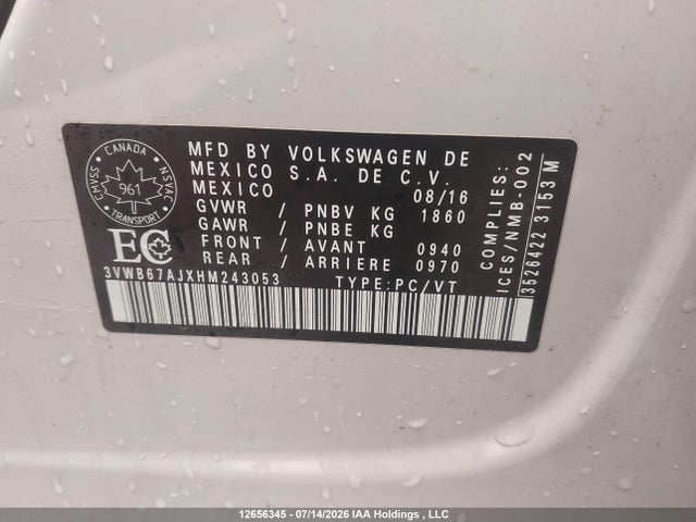3VWB67AJXHM243053 Volkswagen Jetta Wolfsburg Edition