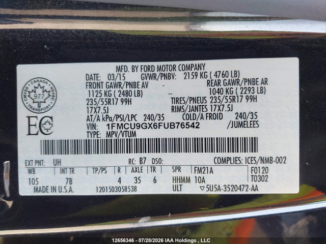 Ford ESCAPE SE 2015 1FMCU9GX6FUB76542 Image 17