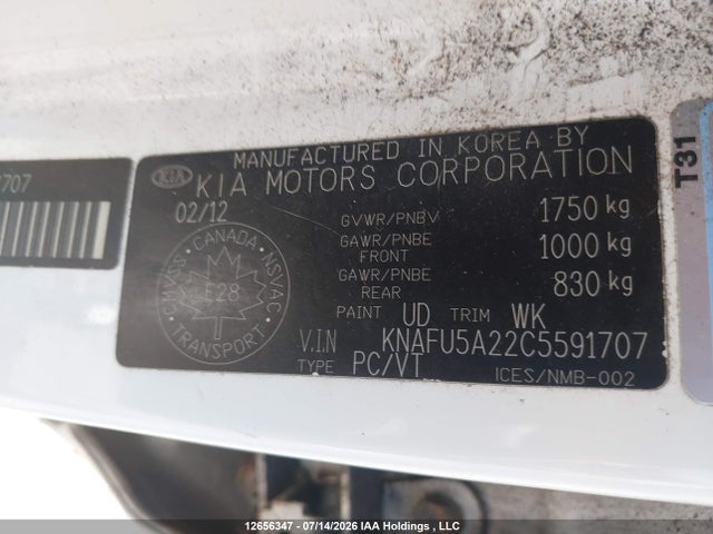 Aukcja sprzedaży 2012 Kia Forte5 2.0l Ex, vin: KNAFU5A22C5591707, numer aukcji: 12656347