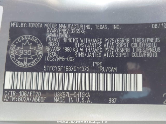 Aukcja sprzedaży 2011 Toyota Tundra Double Cab Sr5, vin: 5TFCY5F16BX011372, numer aukcji: 12656352
