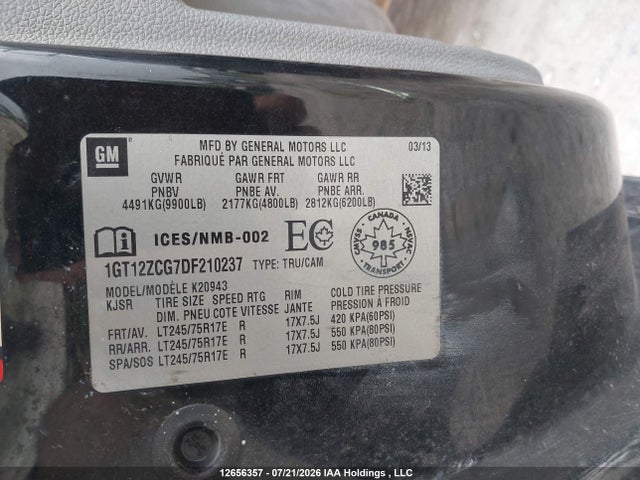 12656357 :رقم المزاد ، 1GT12ZCG7DF210237 vin ، 2013 Gmc Sierra K2500 Heavy Duty مزاد بيع