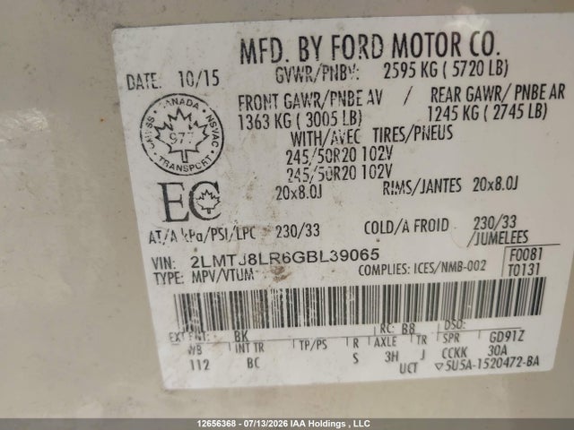2LMTJ8LR6GBL39065 Lincoln Mkx Reserve
