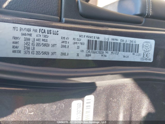 Продаж на аукціоні авто 2017 Jeep Grand Cherokee Limited, vin: 1C4RJFBG6HC726330, номер лоту: 12656370