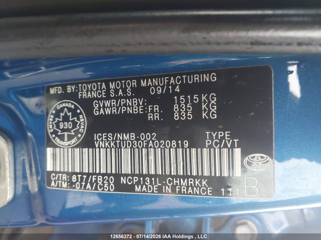 VNKKTUD30FA020819 Toyota Yaris