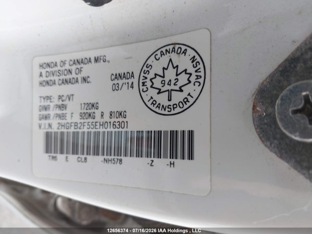 Honda Civic Lx 2014 2HGFB2F55EH016301 Image 9
