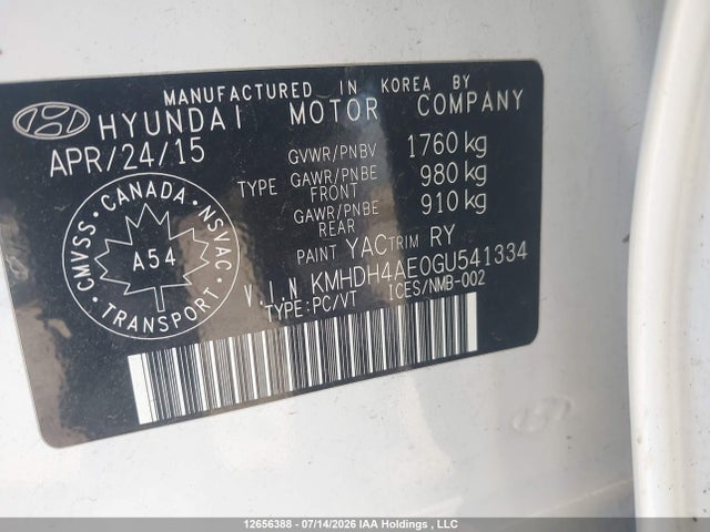 12656388 :رقم المزاد ، KMHDH4AE0GU541334 vin ، 2016 Hyundai Elantra Se/sport/limited مزاد بيع