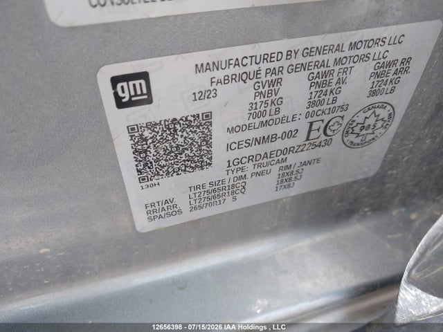 12656398 :رقم المزاد ، 1GCRDAED0RZ225430 vin ، 2024 Chevrolet Silverado 1500 Work Truck مزاد بيع