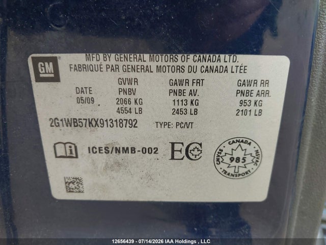 12656439 :رقم المزاد ، 2G1WB57KX91318792 vin ، 2009 Chevrolet Impala Ls مزاد بيع