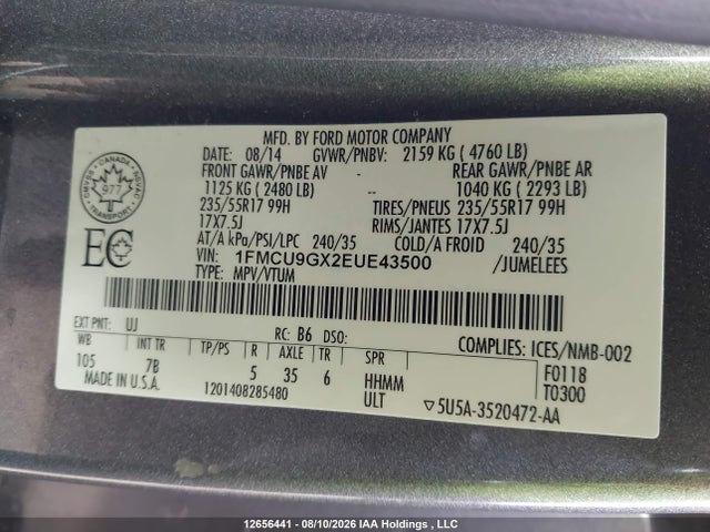 Ford ESCAPE SE 2014 1FMCU9GX2EUE43500 Image 9