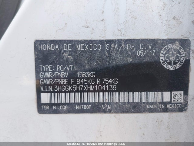 3HGGK5H7XHM104139 Honda Fit Ex/exl