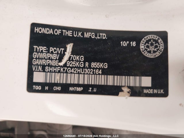 12656448 :رقم المزاد ، SHHFK7G42HU302164 vin ، 2017 Honda Civic Sport مزاد بيع
