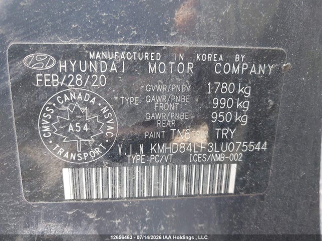 Aukcja sprzedaży 2020 Hyundai Elantra Sel/value/limited, vin: KMHD84LF3LU075544, numer aukcji: 12656463