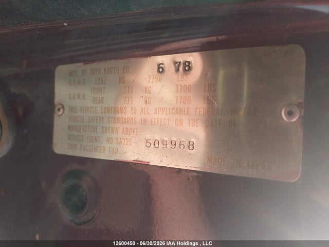Продаж на аукціоні авто 1979 Mazda Rx7, vin: SA22C509968, номер лоту: 12600450